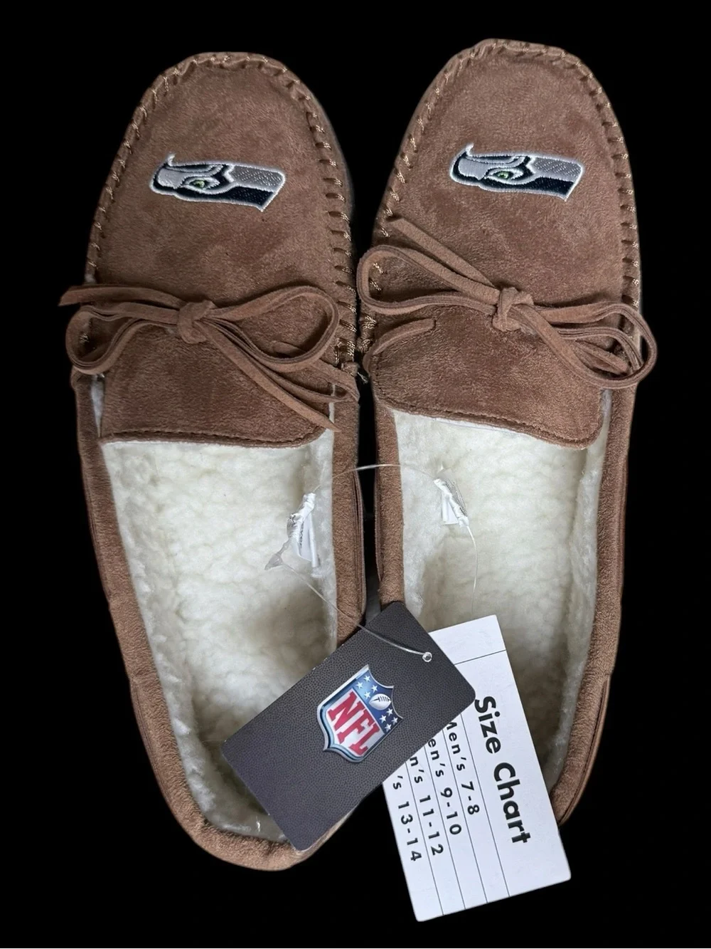 💙💚 NWT Seattle Seahawks Forever Collectibles Sherpa Moccasin Slippers 💚💙